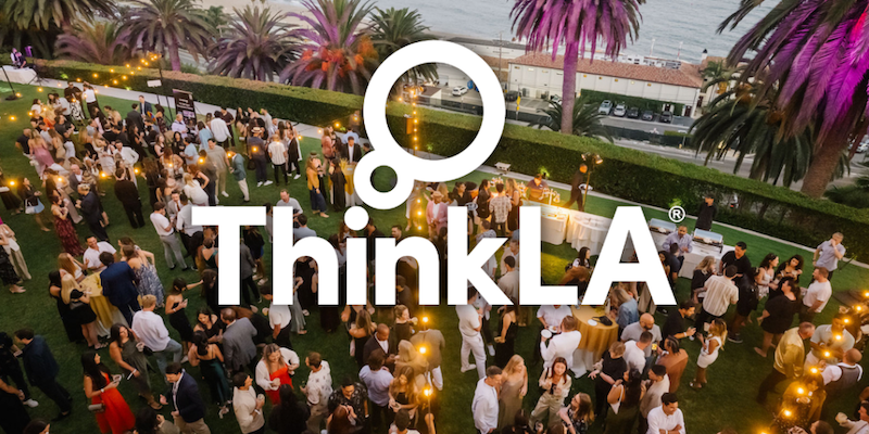 Image of the Think L.A. logo with people in the background